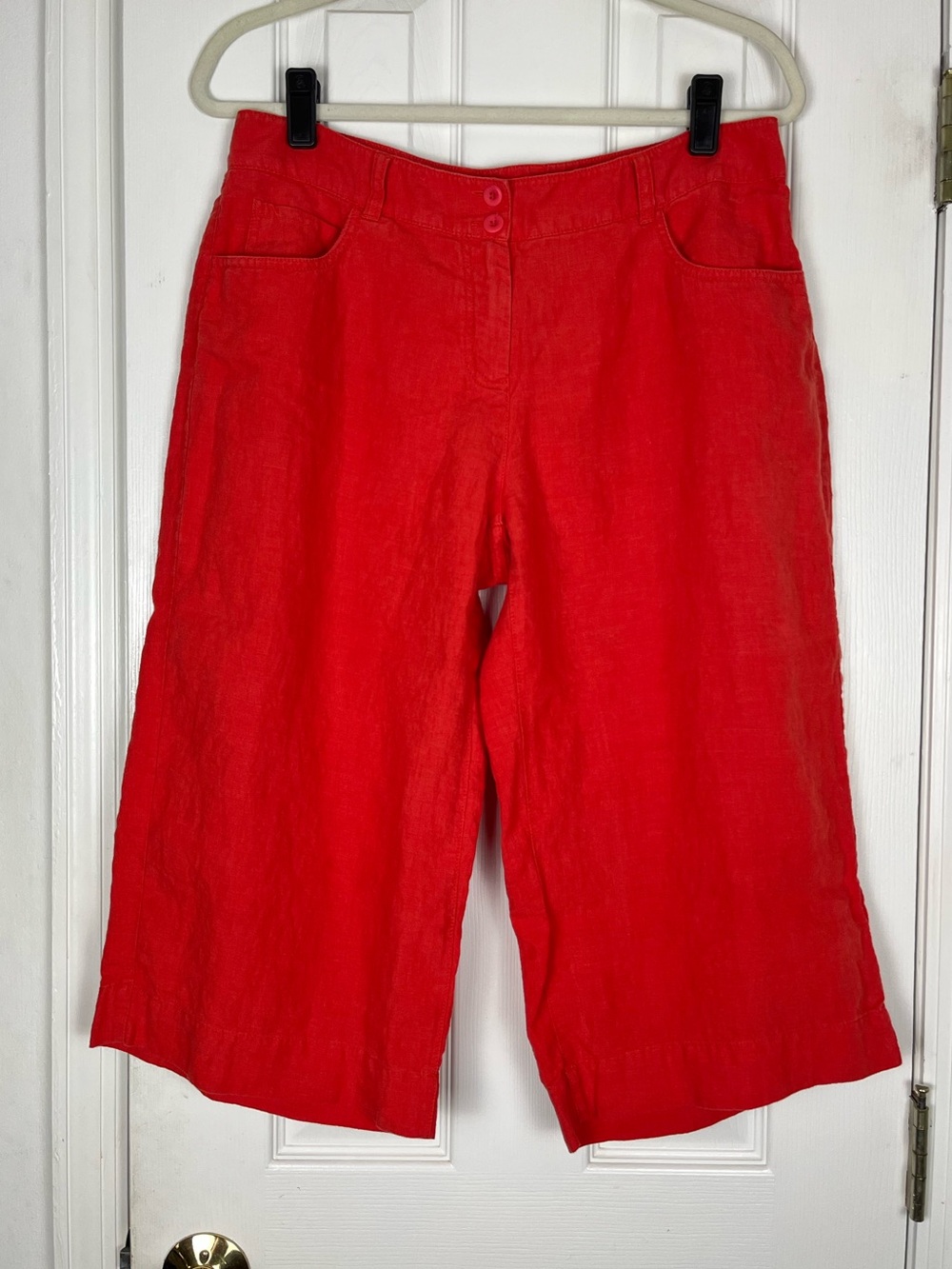 Eileen Fisher Linen Wide Leg Crop Pants Sz M Coral Red Lagenlook Minimalist